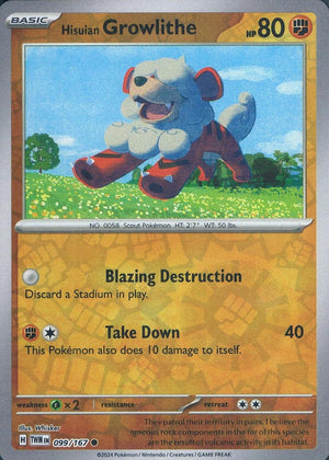 Reverse Holofoil Hisuian Growlithe - 099/167 [099/167 Near Mint ]