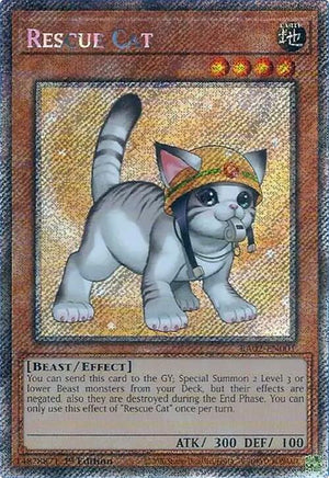 1st Edition Rescue Cat (Alternate Art) (Platinum Secret Rare) [RA02-EN001 Lightly Played] Platinum Secret Rare