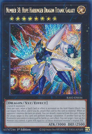 1st Edition Number 38: Hope Harbinger Dragon Titanic Galaxy (Secret Rare) [RA02-EN036 Near Mint] Secret Rare