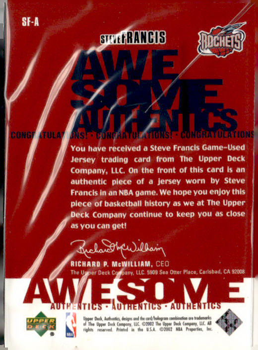 2002-03 UD Authentics #SF-A Steve Francis Awesome Authentics #/250