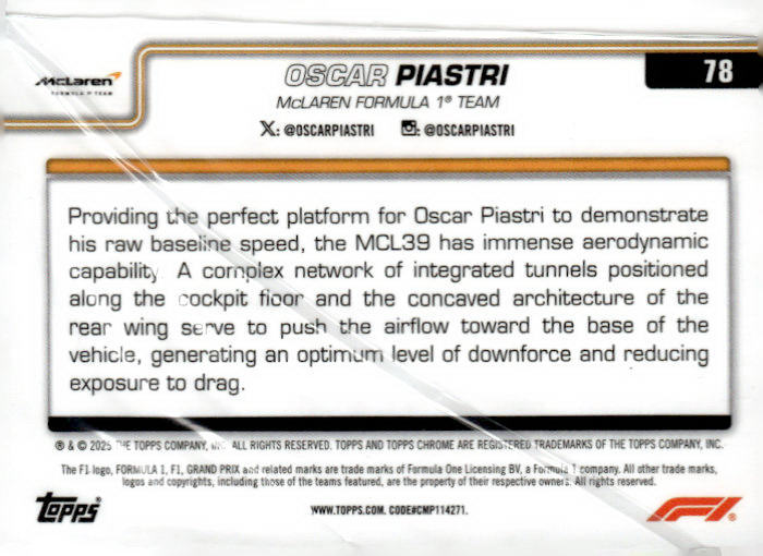 2025 Topps Chrome Formula 1 #78 Oscar Piastri