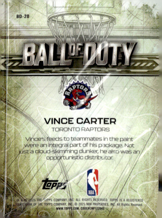 2025-26 Topps Chrome #BD-20 Vince Carter Ball of Duty Green Refractor #/99