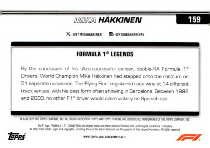 2025 Topps Chrome Formula 1 #159 Mika Häkkinen