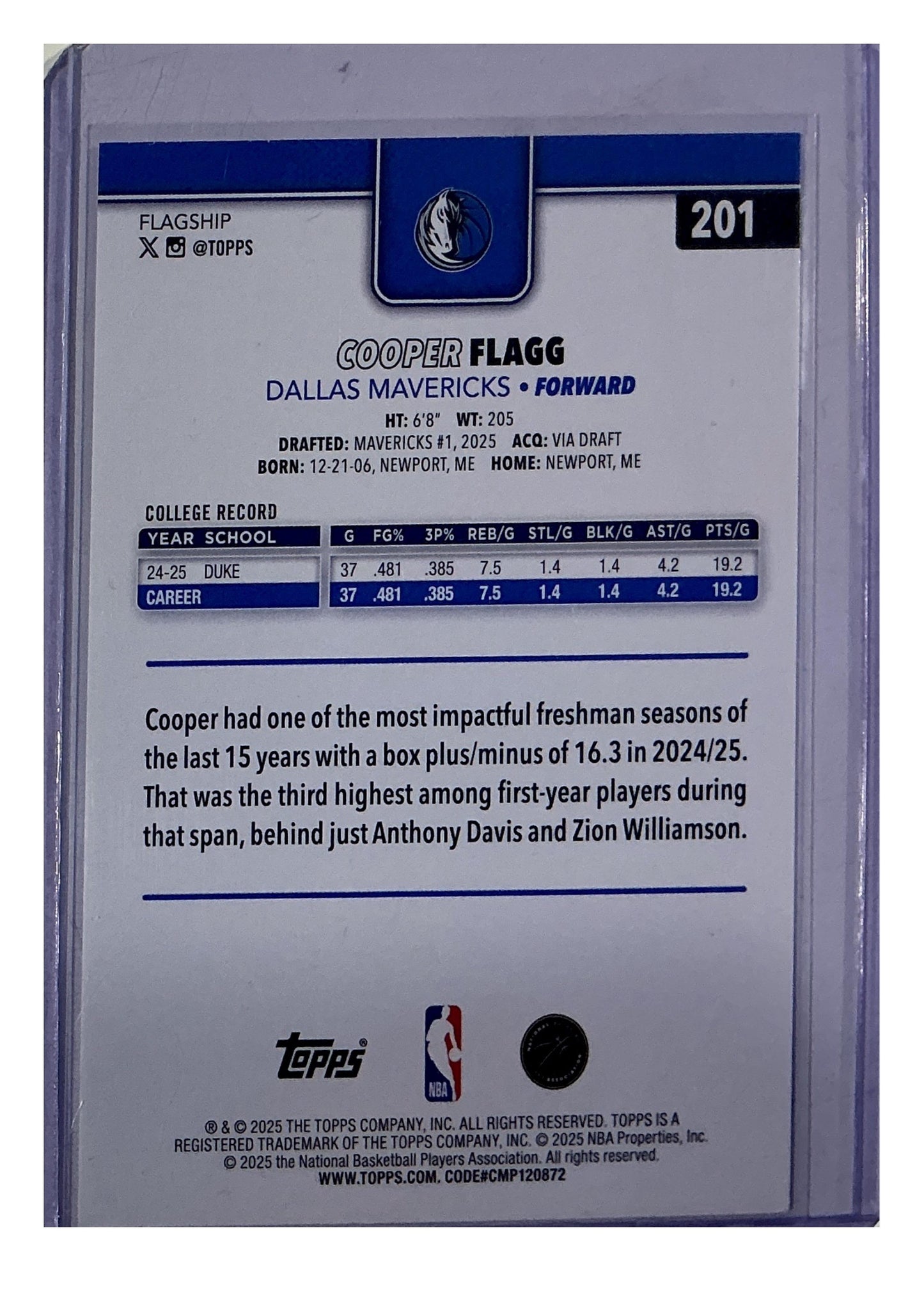 2025-26 Topps #201 Cooper Flagg