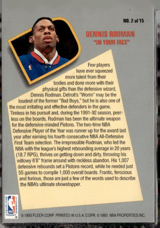 1992-93 Fleer #2 Dennis Rodman Total D