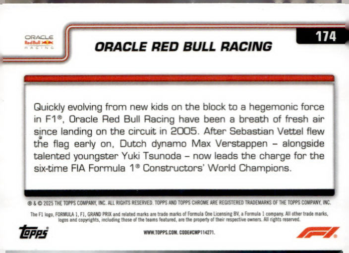2025 F1 #174 Oracle Red Bull Racing, Pink Checker Flag Refractor #/250