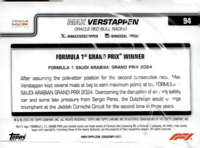 2025 Topps Chrome Formula 1 #94 Max Verstappen