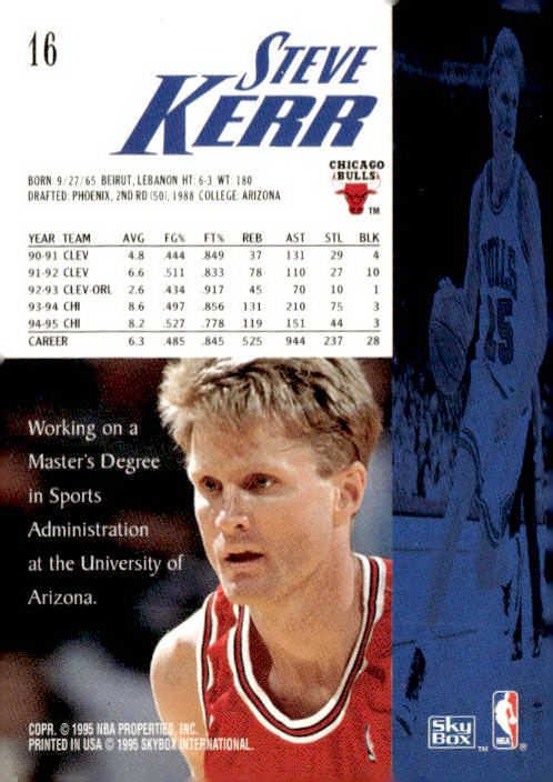 1995-96 SkyBox Premium #16 Steve Kerr
