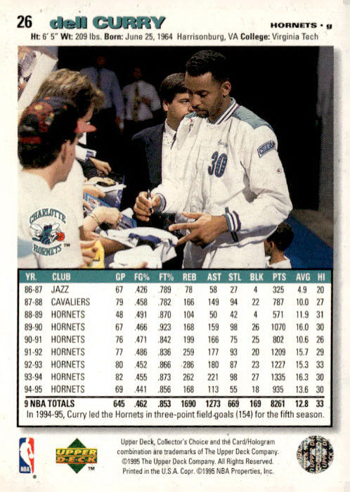 1995-96 Collector's Choice #26 Dell Curry