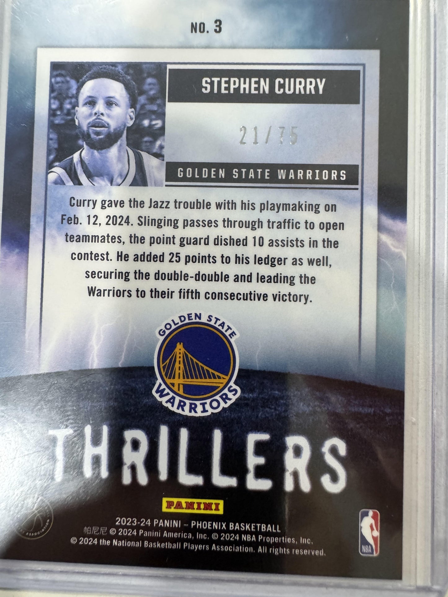 2023-24 Panini Phoenix #3 Stephen Curry Thrillers Purple #/75