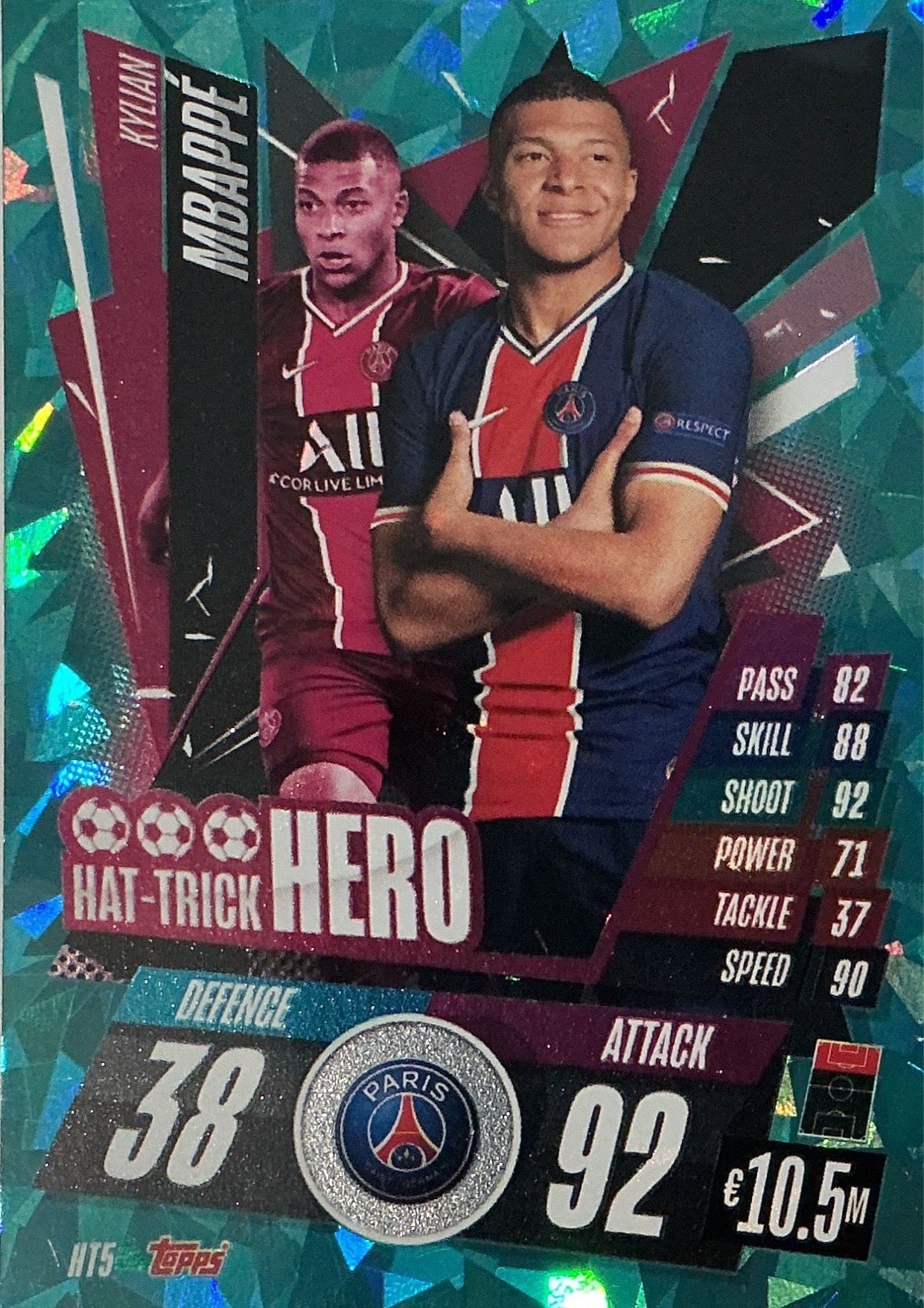 2020-21 Topps Match Attax UEFA #HT5 Kylian Mbappé Hat-Trick Hero