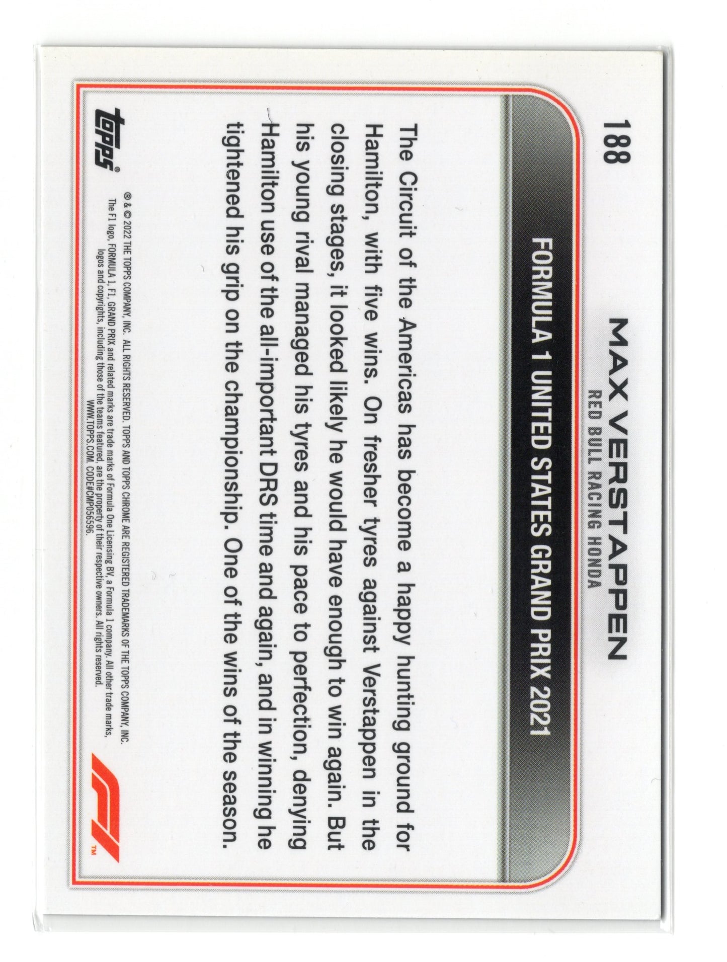 2022 Topps Chrome Formula 1 #188 Max Verstappen