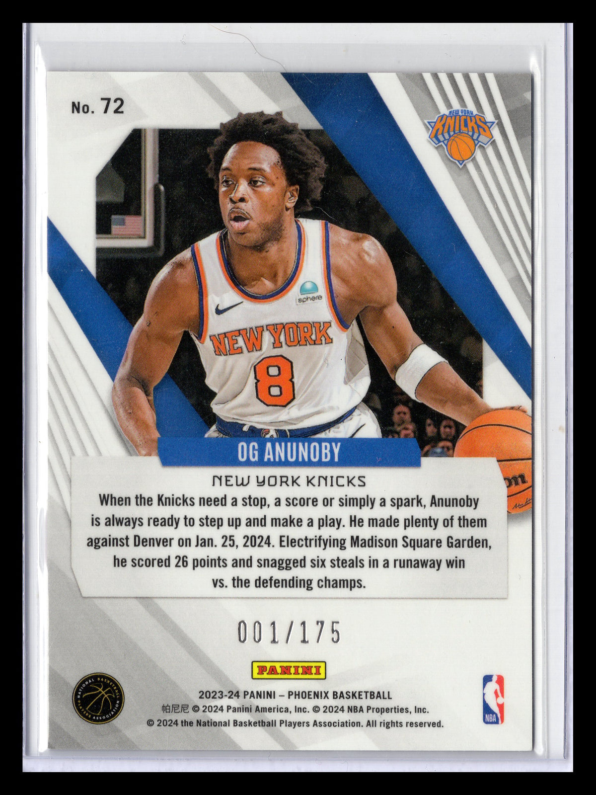 2023-24 Panini Phoenix #72 OG Anunoby Pink #/175