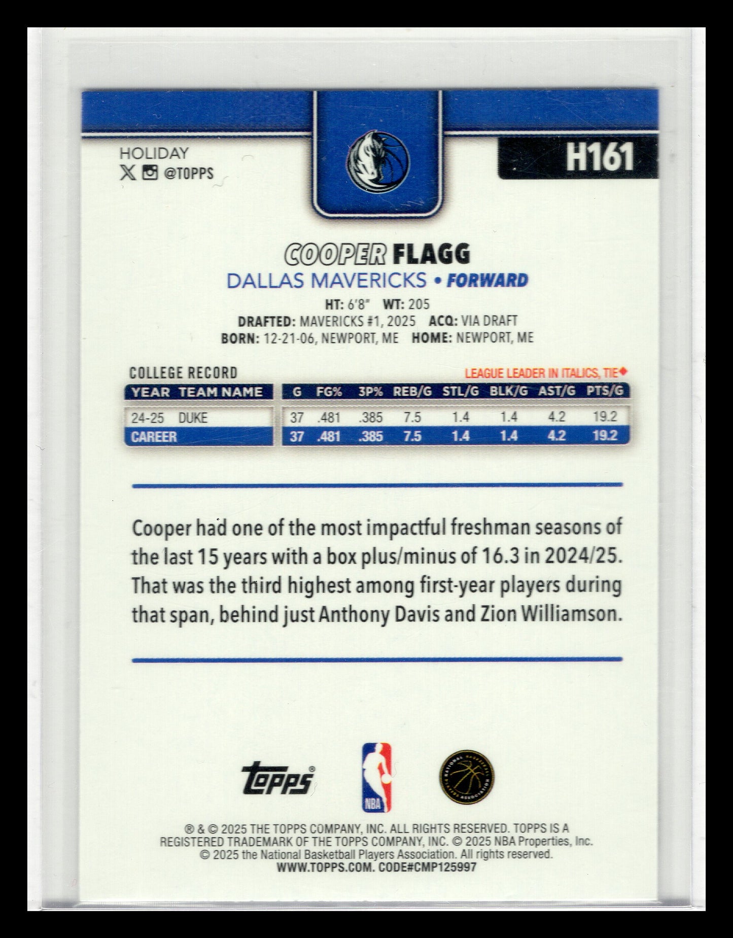 2025-26 Topps Holiday #H161 Cooper Flagg