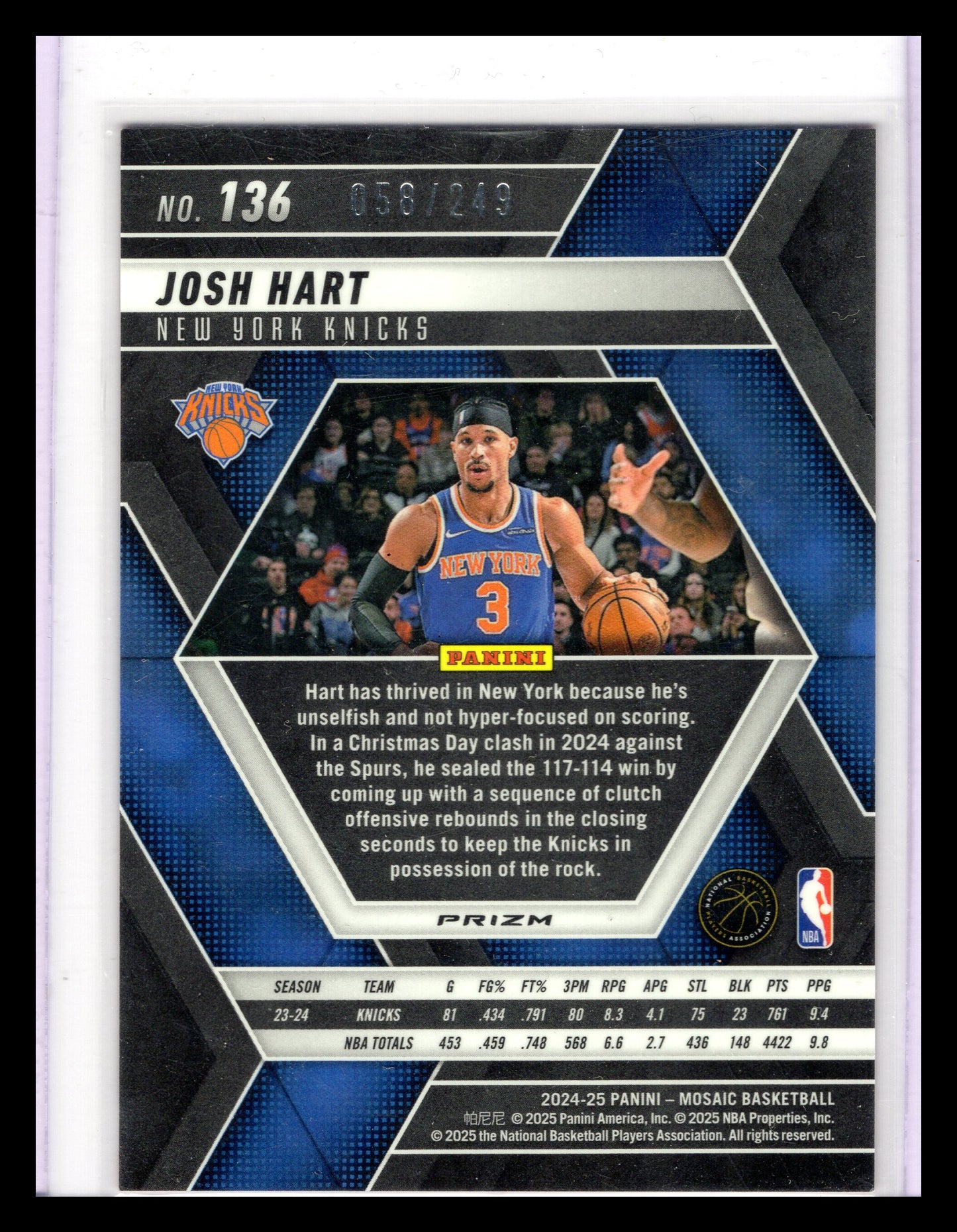 2024-25 Panini Mosaic #136 Josh Hart Orange Mosaic #/249