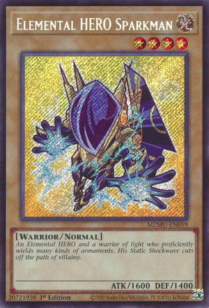 1st Edition Elemental HERO Sparkman [MZMU-EN059 Near Mint] Secret Rare