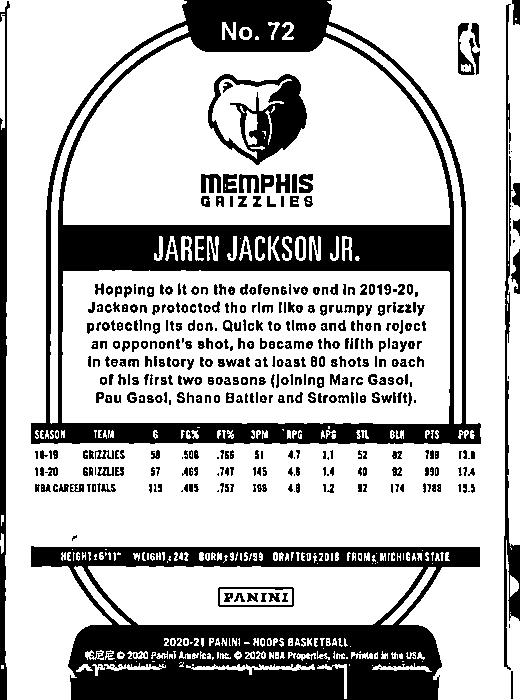 2020-21 Hoops #72 Jaren Jackson Jr.