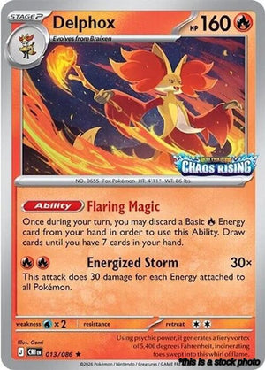 Holofoil Delphox - 013/086 (Chaos Rising Stamped) [013/086 Near Mint ]