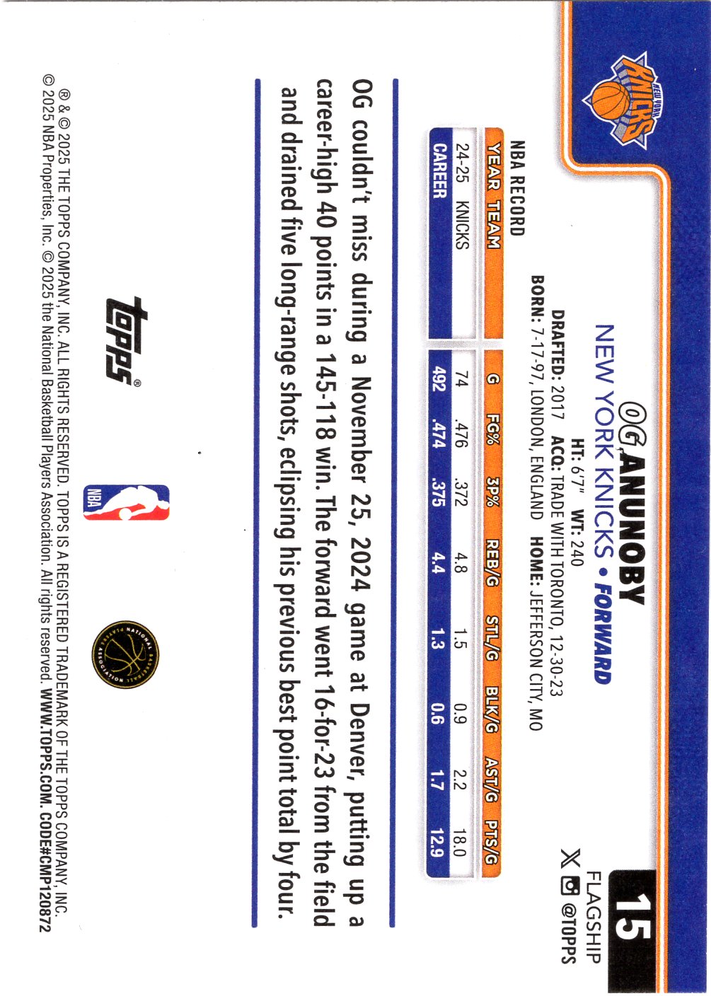2025-26 Topps #15 OG Anunoby