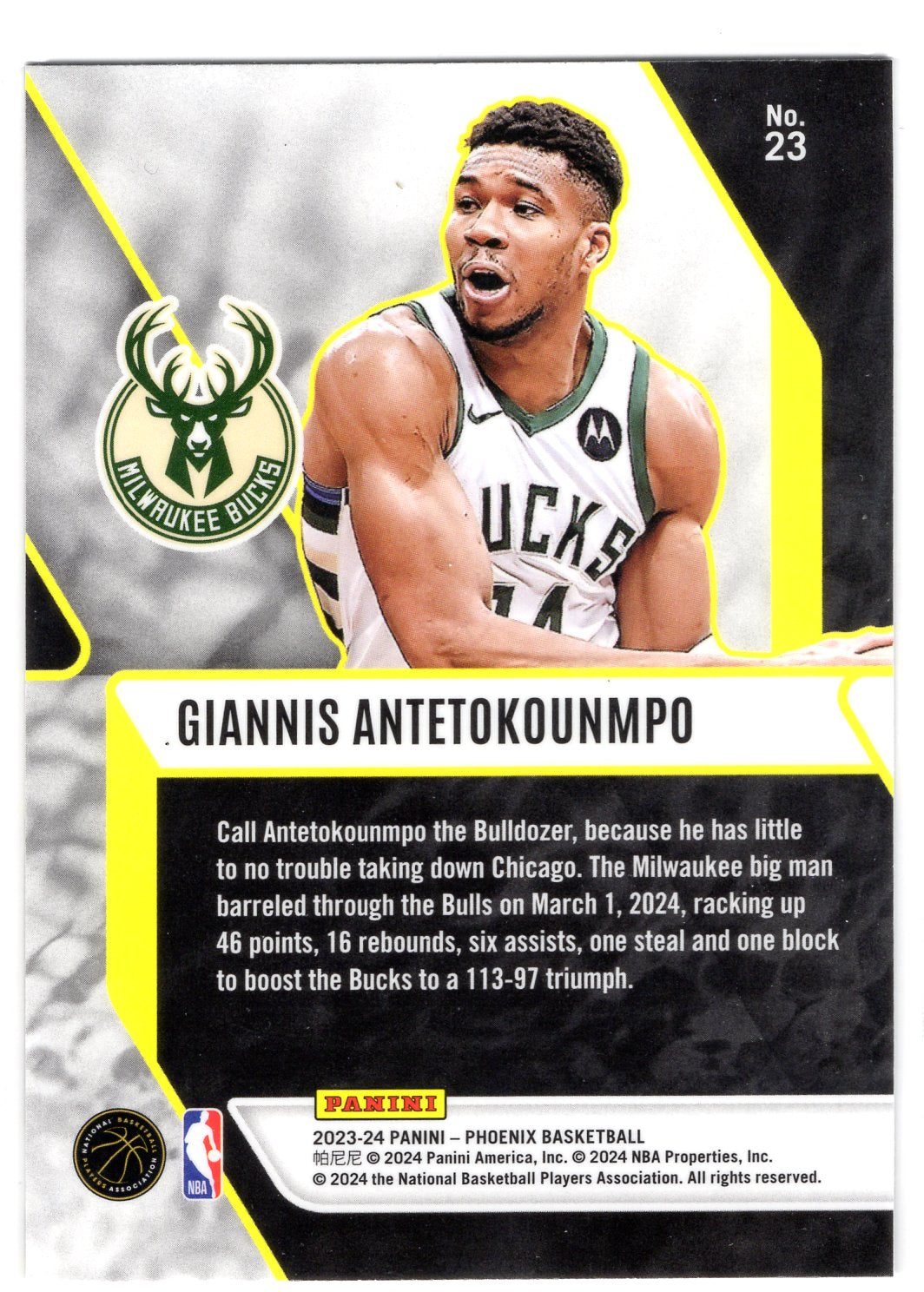 2023-24 Panini Phoenix #23 Giannis Antetokounmpo Fade To Black Silver