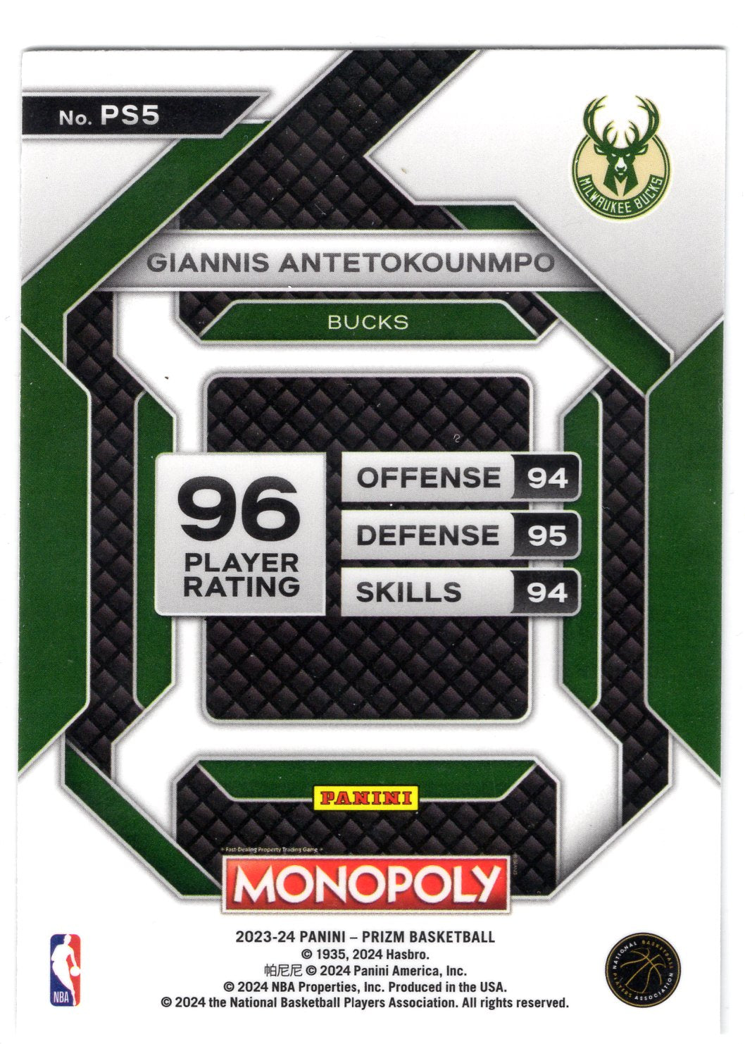 2023-24 Panini Prizm Monopoly #PS5 Giannis Antetokounmpo All-Star