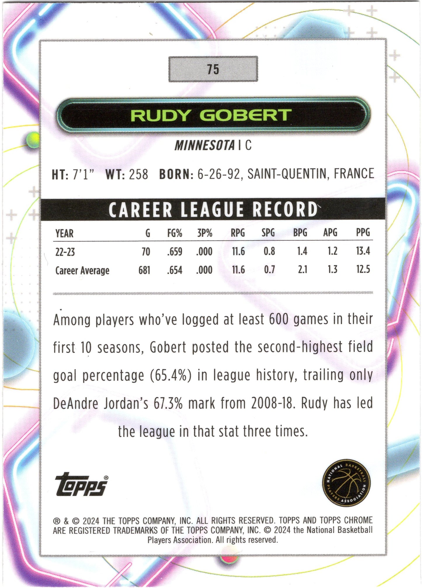 2023-24 Topps Chrome Cosmic #75 Rudy Gobert