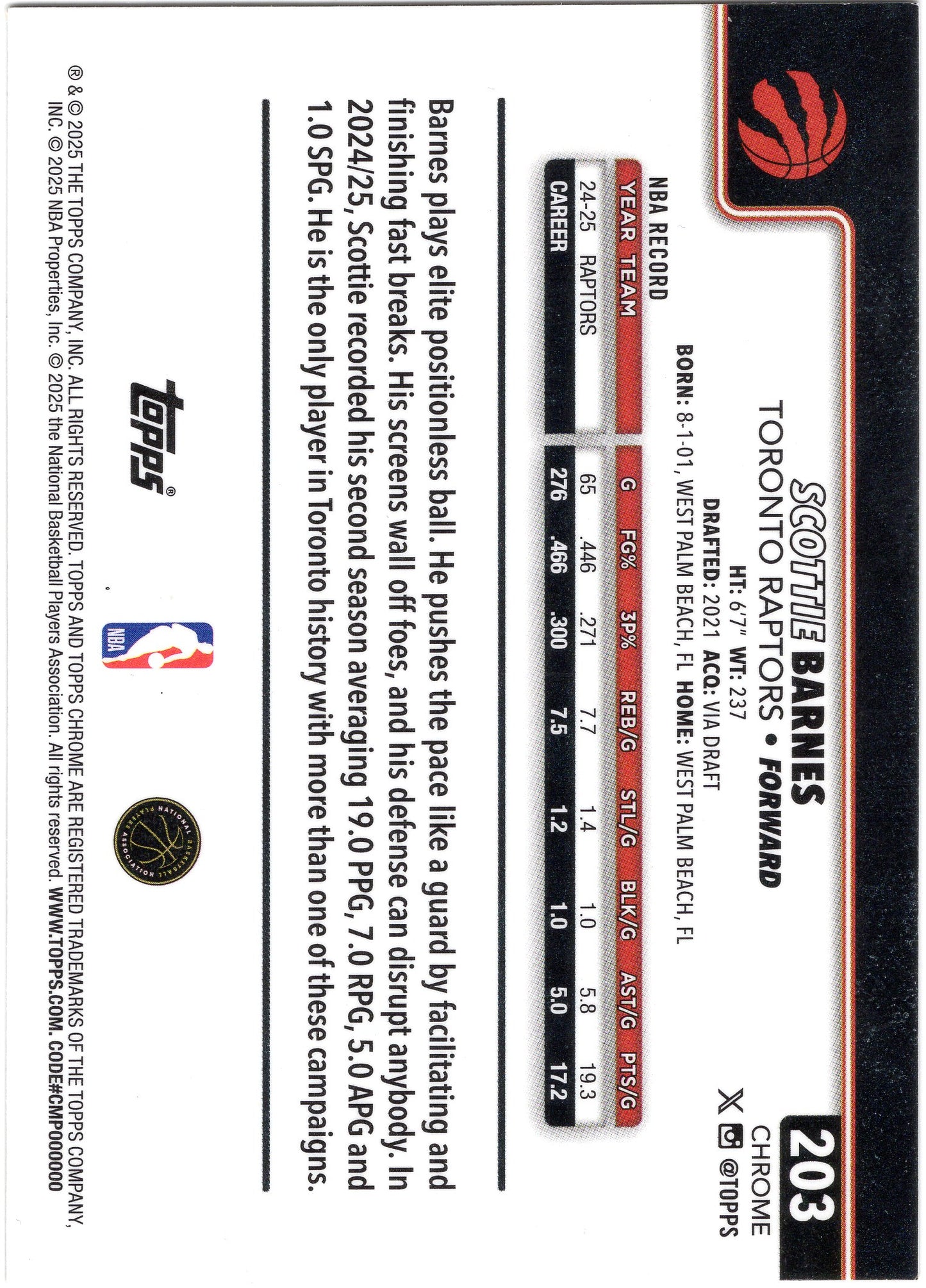 2025-26 Topps Chrome #203 Scottie Barnes