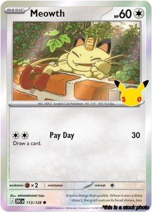 113/128 Meowth Common Holofoil