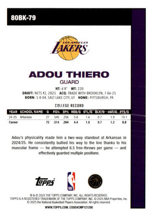 2025-26 Topps #80BK-79 Adou Thiero 1980-81 Topps Basketball