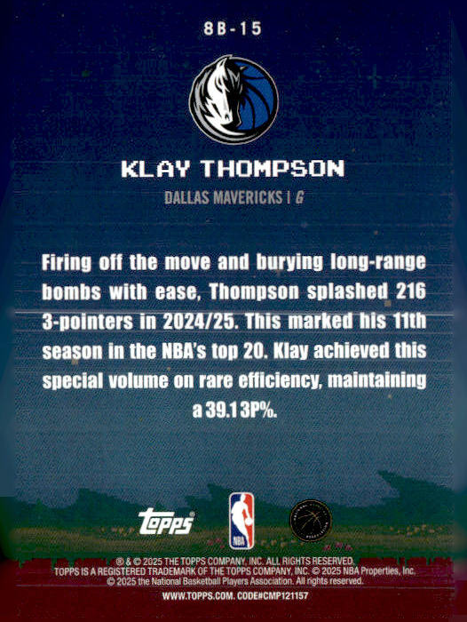 2025-26 Topps #8B-15 Klay Thompson 8-Bit Ballers