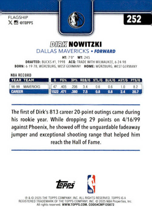 2025-26 Topps #252 Dirk Nowitzki