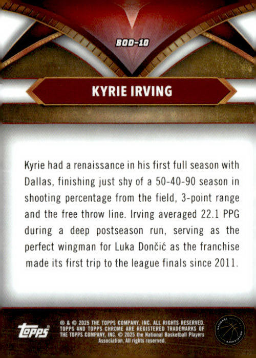 2024-25 Topps Chrome #BOD-10 Kyrie Irving Ball of Duty Blue Basketball Refractor