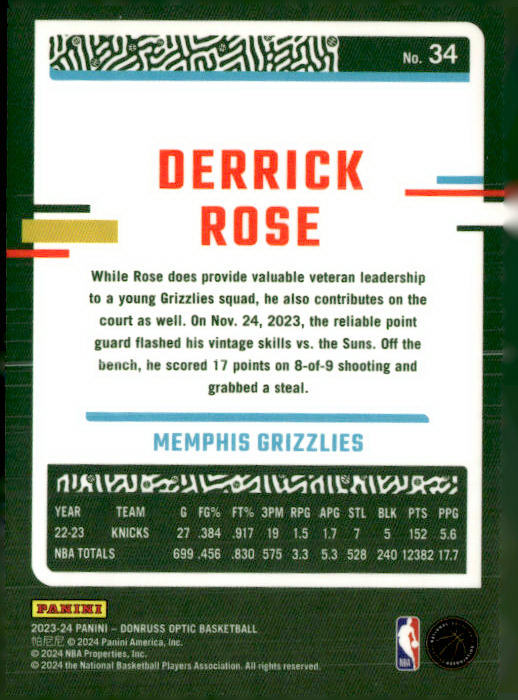 2023-24 Donruss Optic #34 Derrick Rose