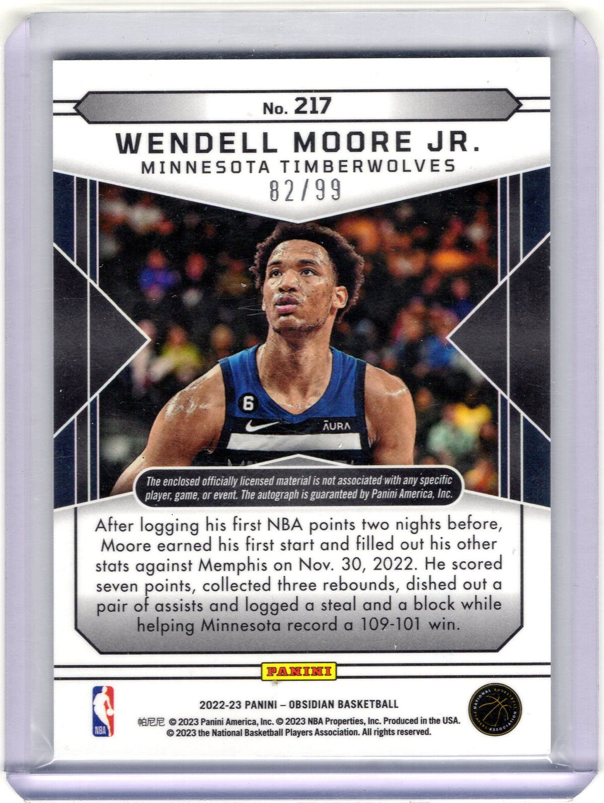 2022-23 Panini Obsidian #217 Wendell Moore Jr. #/99