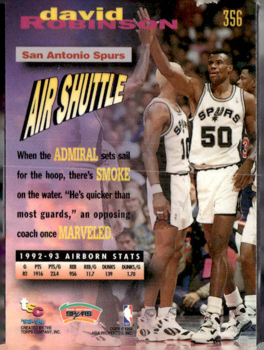1993-94 Stadium Club #356 David Robinson Frequent Flyer Upgrades