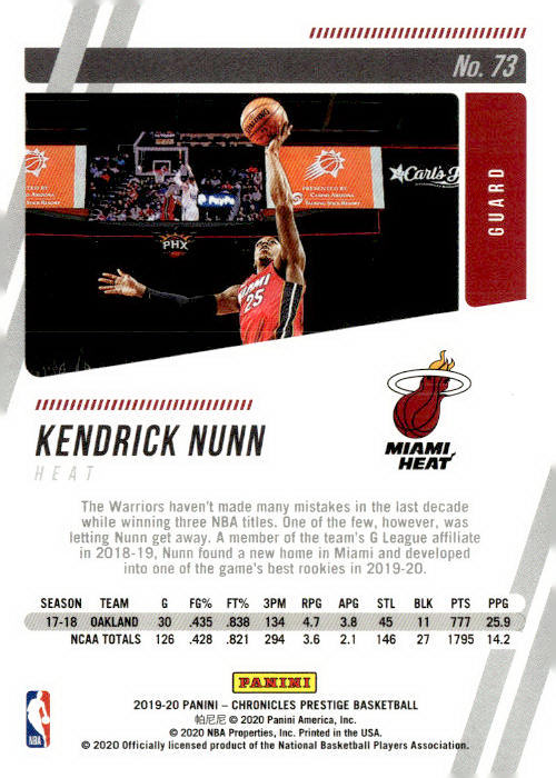 2019-20 Panini Chronicles #73 Kendrick Nunn