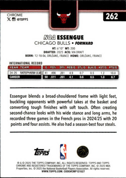 2025-26 Topps Chrome #262 Noa Essengue