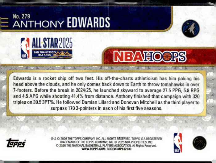 2025-26 Hoops #279 Anthony Edwards