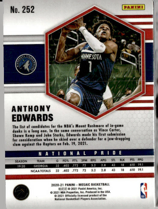 2020-21 Panini Mosaic #252 Anthony Edwards