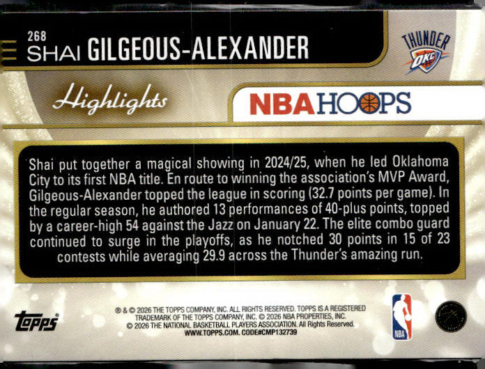2025-26 Hoops #268 Shai Gilgeous-Alexander