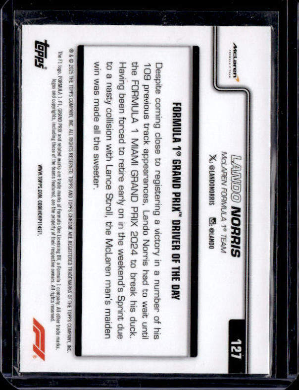 2025 Topps Chrome Sapphire Edition Formula 1 #127 Lando Norris