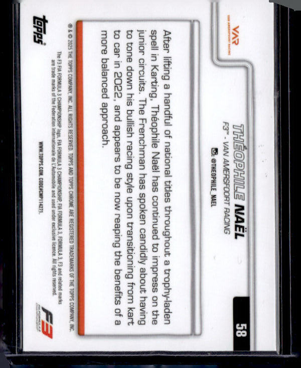 2025 Topps Chrome Sapphire Edition Formula 1 #58 Théophile Naël