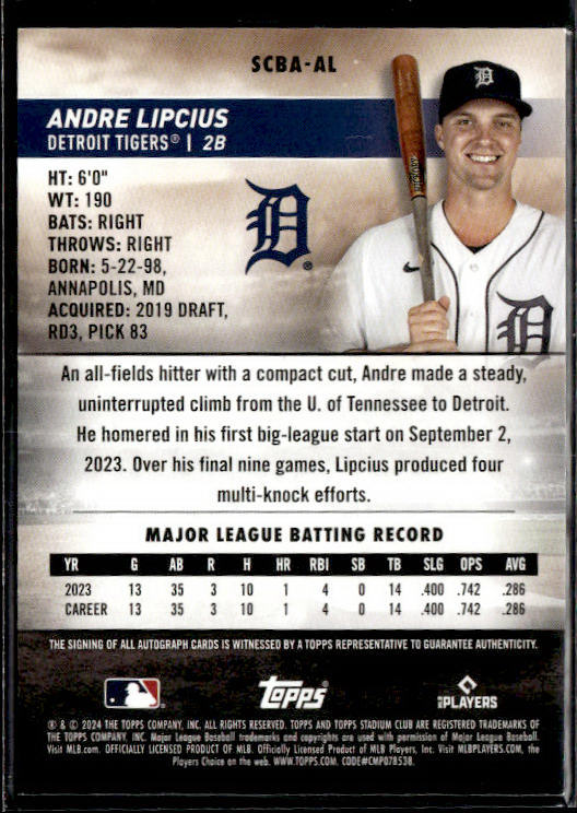 2024 Stadium Club #SCBA-AL Andre Lipcius Autographs