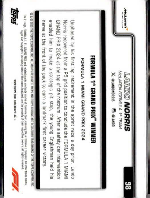 2025 #98 Lando Norris Black & White RayWave Refractor