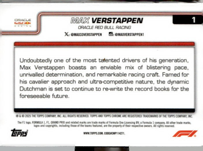 2025 Topps Chrome Formula 1 #1 Max Verstappen