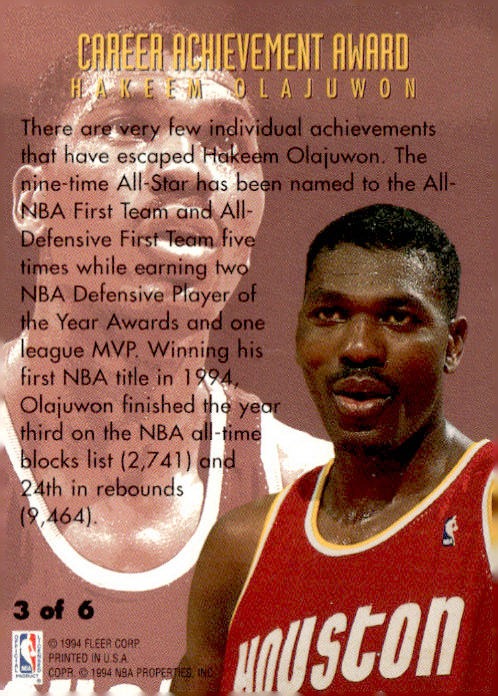 1994-95 Fleer #3 Hakeem Olajuwon Career Achievement Awards