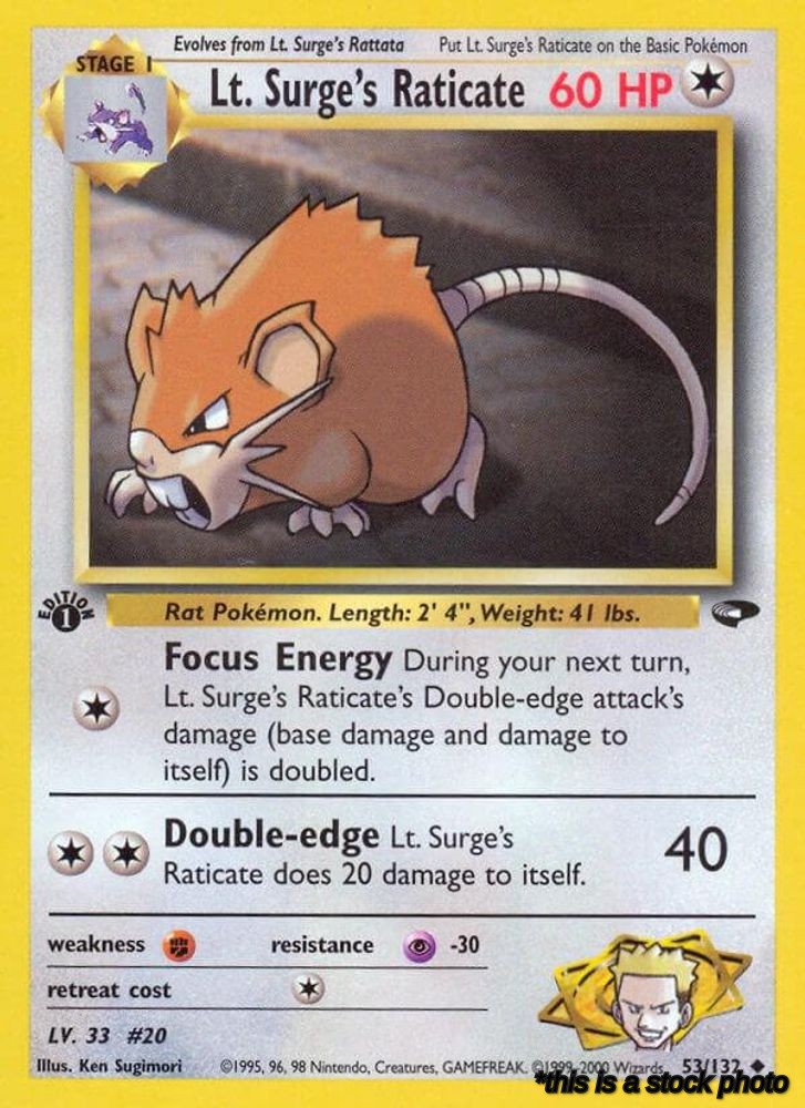 053/132 Lt. Surge's Raticate Uncommon 1st Edition