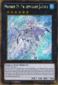 1st Edition Number 21: Frozen Lady Justice [PGL2-EN018 Near Mint] Gold Secret Rare