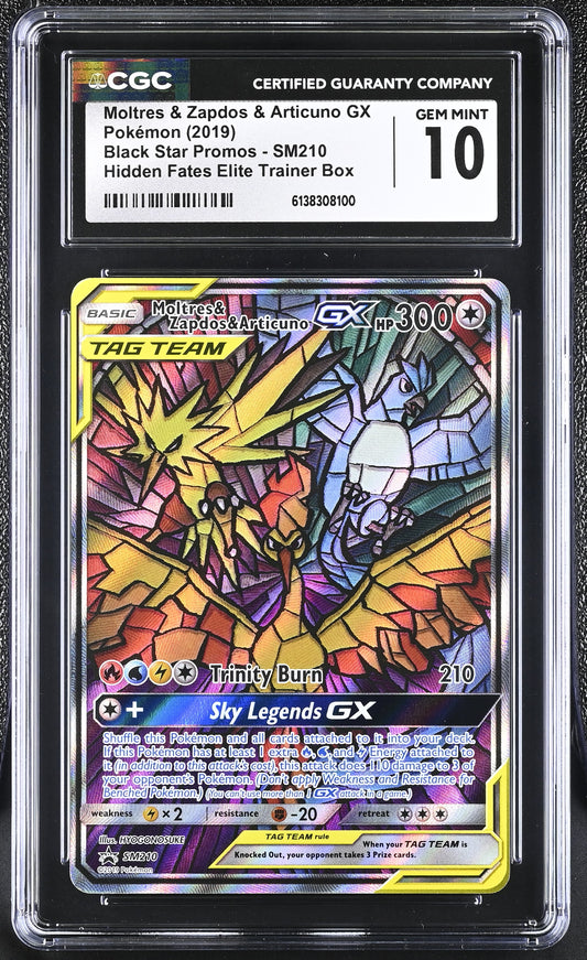 Moltres & Zapdos & Articuno GX #SM210 Tag Team CGC 10 GEM MINT – 2019 Pokémon Black Star Promo