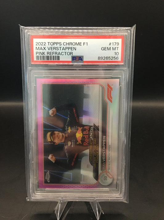 2022 TOPPS CHROME F1 #179 MAX VERSTAPPEN PINK RAYWAVE REFRACTOR #42/75 PSA 10